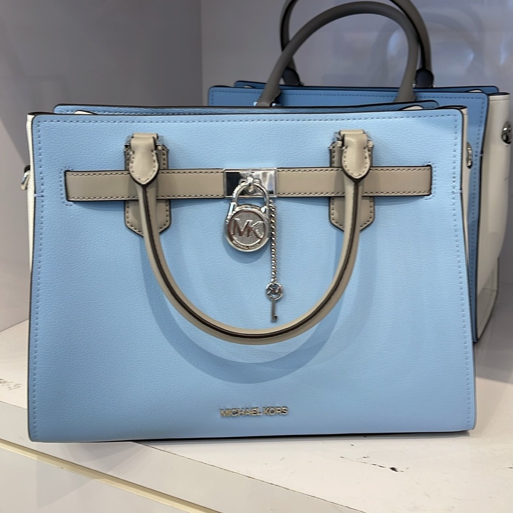 MICHAEL KORS Hamilton Medium Color-Block Leather Satchel
 LT SKY MLT
NWT - Picture 3 of 16
